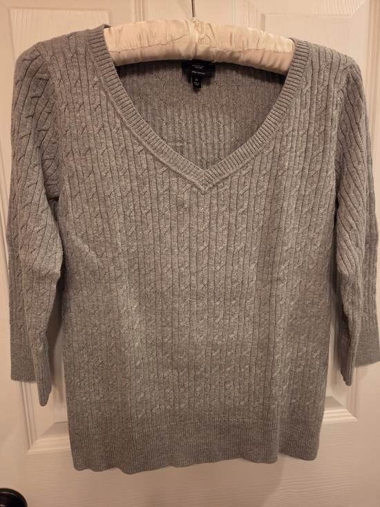 Talbots Sweaters - Talbots Light Gray Cable Knit V-Neck Sweater